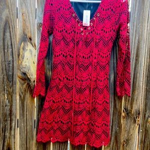 Cute red lace dress with black lining.